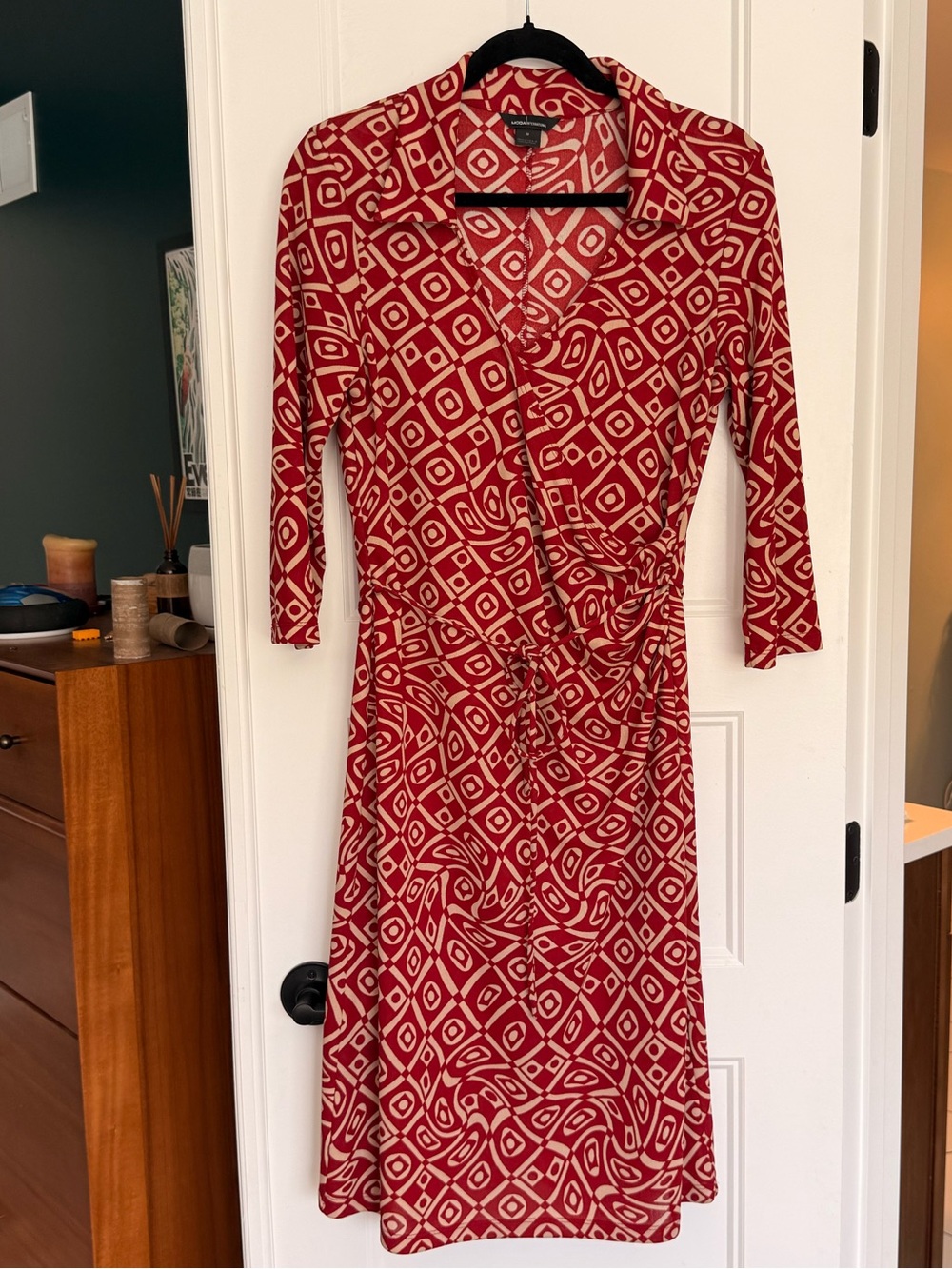 Moda International Red Geometric Wrap Midi Dress